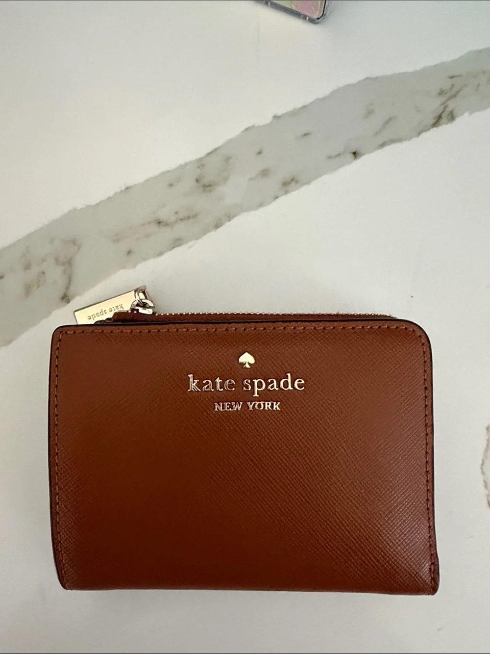 kate spade Brown Leather Zip-Around Compact Wallet